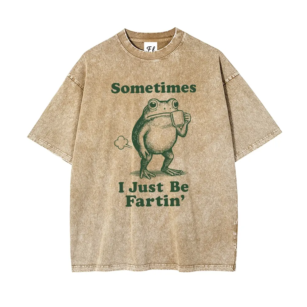 Sometimes I Just Be Fartin' Funny Frog Coffee Graphic Unisex T-Shirt, Retro Humor Tee, Meme Aesthetic Casual Short Sleeve Top, Funny Frog Lover Gift Shirt for Men Women