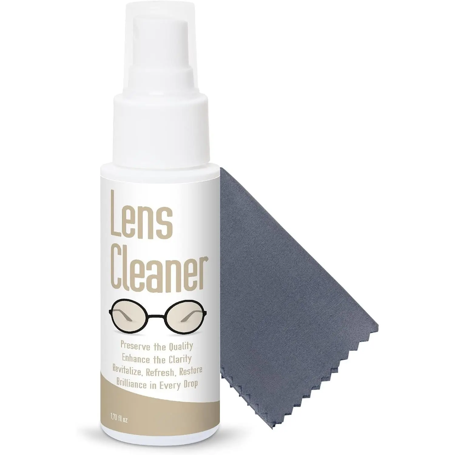 Eyeglass Cleaner  with Microfiber Cloth Kit, Lens Cleaner for Eyeglasses, Sunglasses, Camera Lenses &  Screens, Gentle, Odor-Free, Compact 1.7 fl oz Lens Cleaner