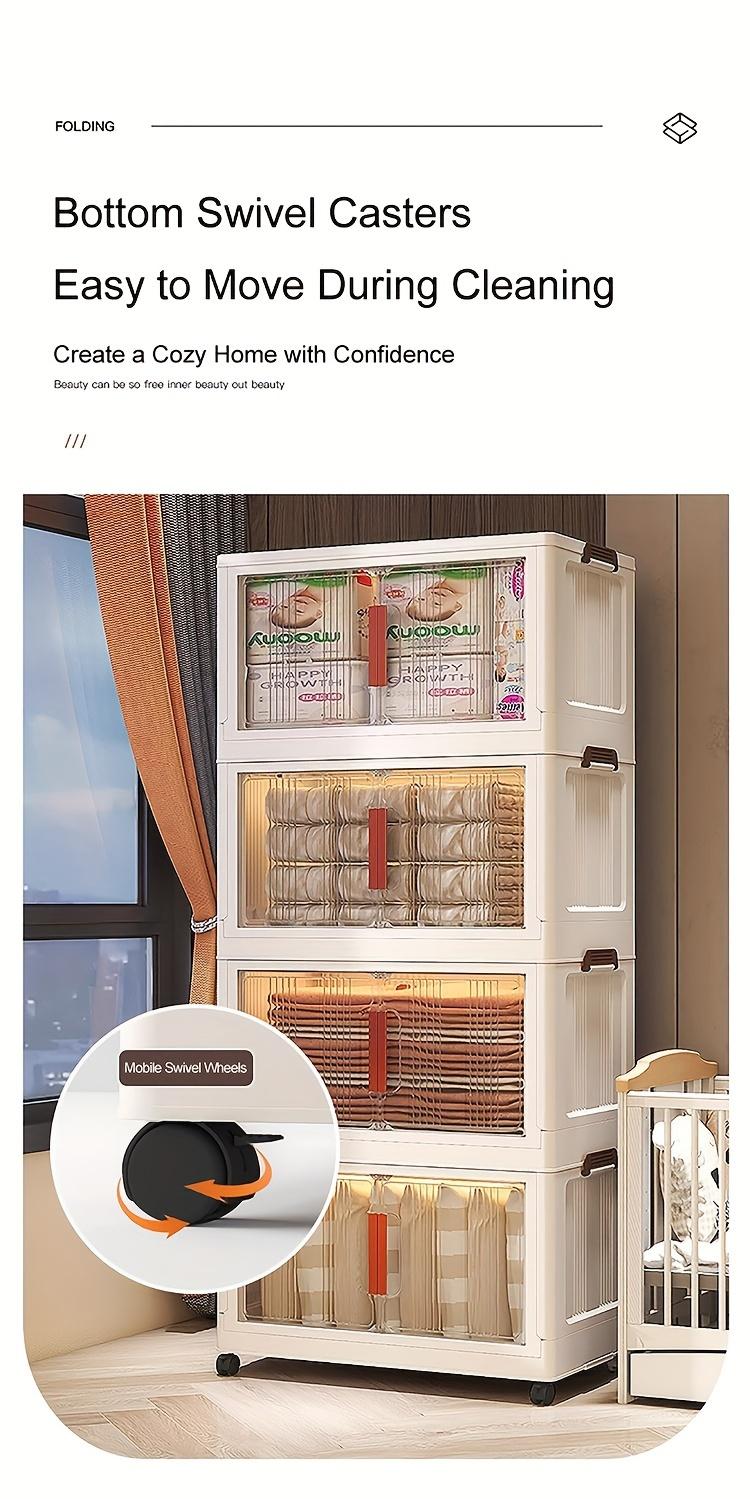 Naviconvex Stackable Plastic Storage Cabinet System - Large Capacity Organizer Bins With Doors & Wheels, Foldable Space-Saving Storage Solution For Home Organization, Easy Assembly For Bedroom, Kitchen, Living Room