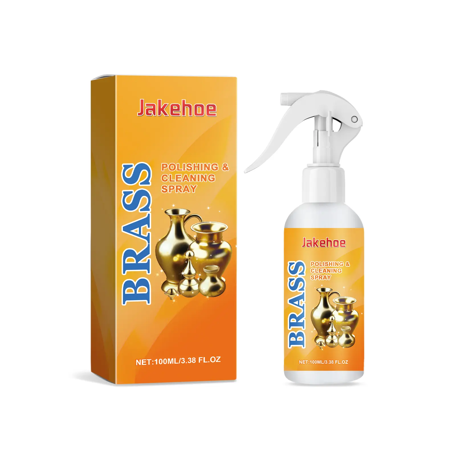 Jakehoe 100ml Brass Polishing and Cleaning Spray 3.38 fl oz Single Unit, Fast Tarnish and Oxidation Remover for Antique Horn Lamps and Kitchenware, Heavy Duty Metal Polish Restorer with Laureth-9 and Laureth-3 household surface