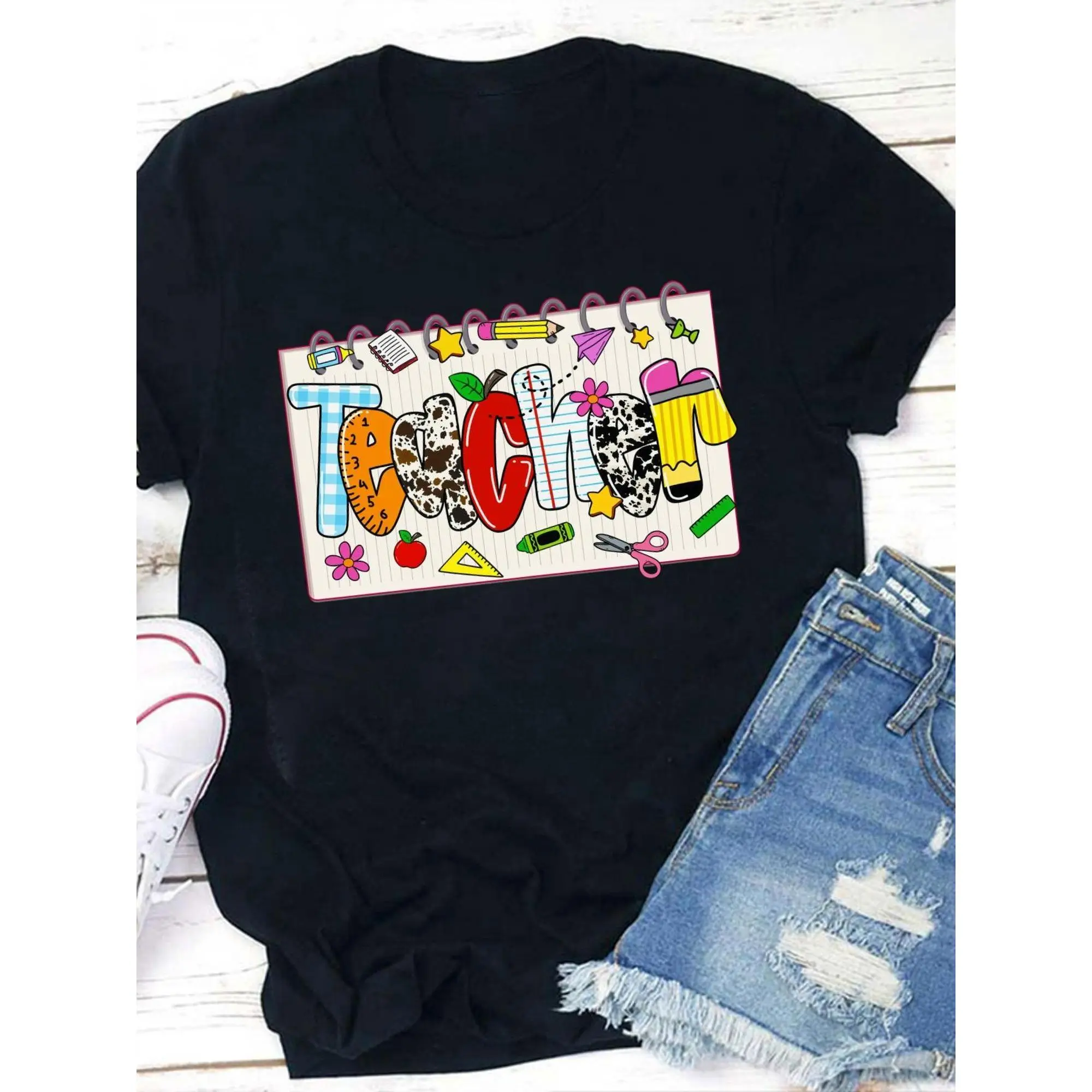 Teacher Shirt, Back to Shirt, Teach Shirt, Preppy Teacher Pencil Shirt, Teacher Life Shirt, First Day of Shirt, 1St Day of Shirt, Women's Casual Round Neck T-Shirt