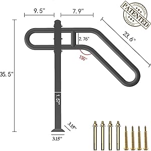 31.5"-9.5" L X 35.5" H Single Post Wrought Iron Handrails for 1-3 Steps, Railing for Steps, Handrail for Entrance, Porch (Black) 31.5"-9.5" L X 35.5" H Single Post Wrought Iron Handrails for 1-3 Steps, Railing for Steps, Handrail for Entrance, Porch (Black)