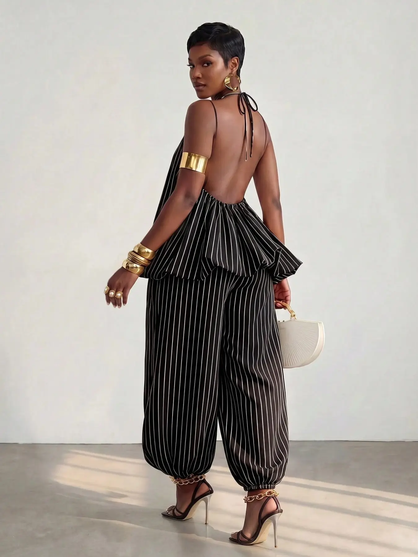 Women's Elegant Two-Piece Set, Solid Color Sleeveless Sun Skirt, Chic Backless Summer Beach Wear, Comfortable Daily Bohemian Style