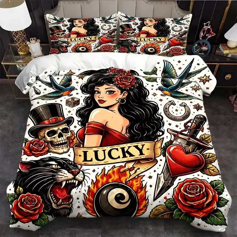 Wild Beauty Print Bedding Set, 1 Duvet Cover + 2 Pillowcases (no Padding), High-Definition Printing, Home & Dorm Bed Linen
