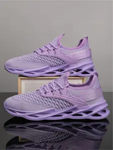 Unisex Breathable Flyknit Running Shoes, Lightweight Hollow Blade Sole, Strong Cushioning, Trendy Shoes for Daily Walking & Light Sports