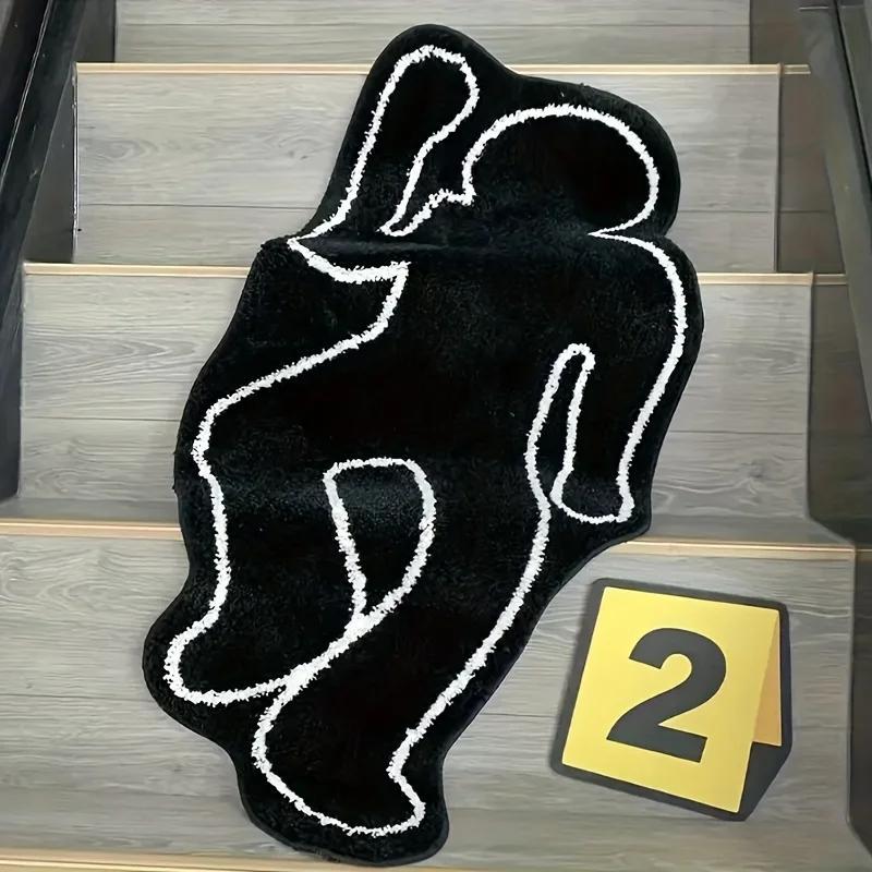 VIKAMA Crime Scene Creative Rug Comfortable Noise-Reducing Entrance Mat Bedroom Entryway Bedside Rug Home Decor