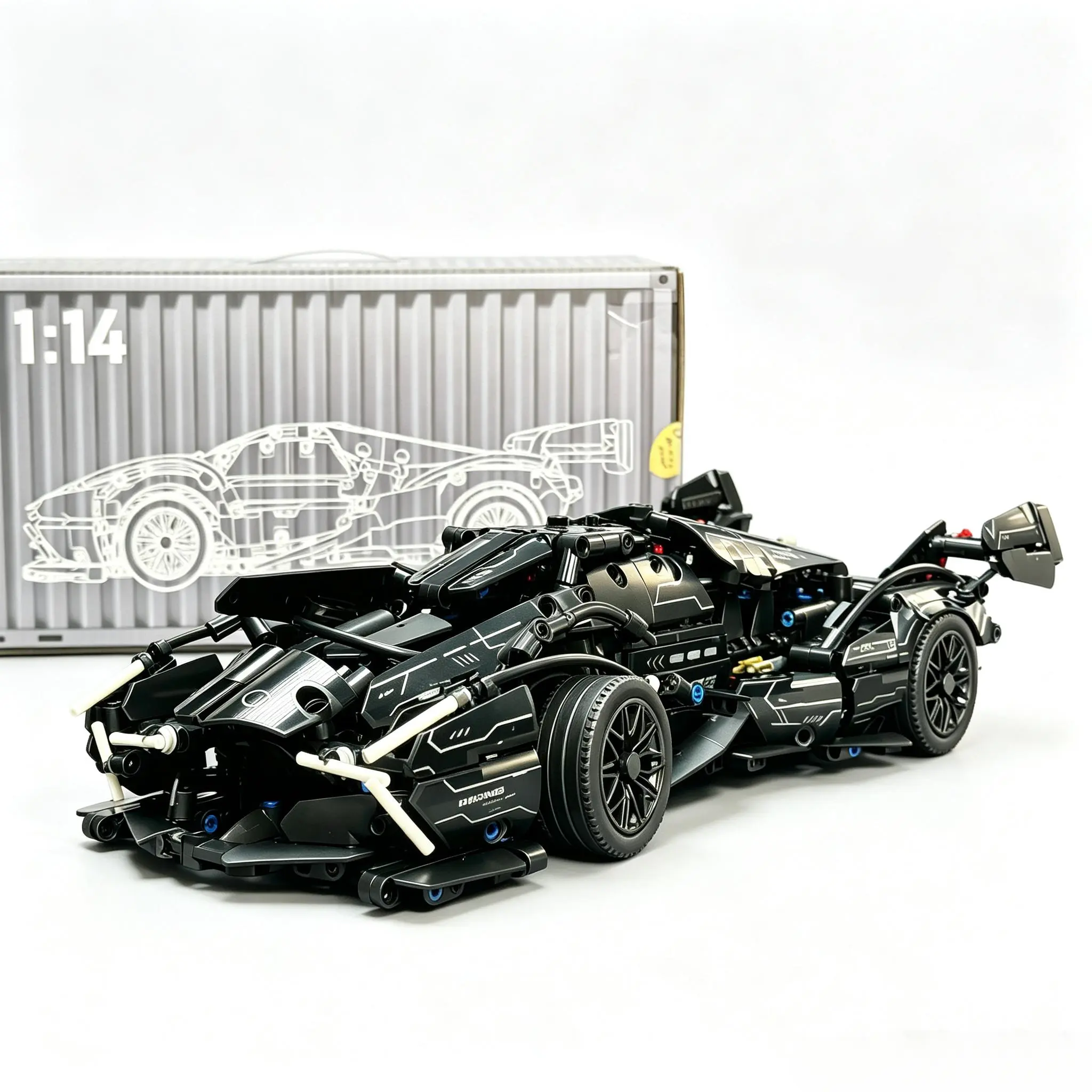 1:14 Unisex ABS Plastic Cyberpunk V12 Sports Car Building Blocks Model Toy, Speed Race Car Construction Kit, DIY Creative Collectible STEM Learning Assembly Set, Desktop Ornament, Birthday Gift for 6+ Yrs Boys & Adults