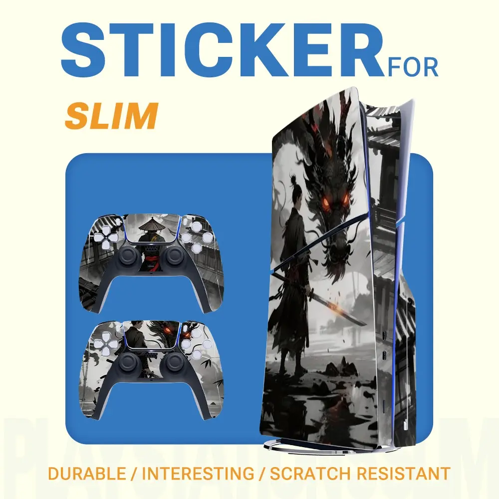 Vinyl Skin Decal for PS5 Slim Console & Controllers, Chinese Ink Style Pattern, Waterproof, Scratch Resistant, Durable, Easy to Remove With No Glue Residue