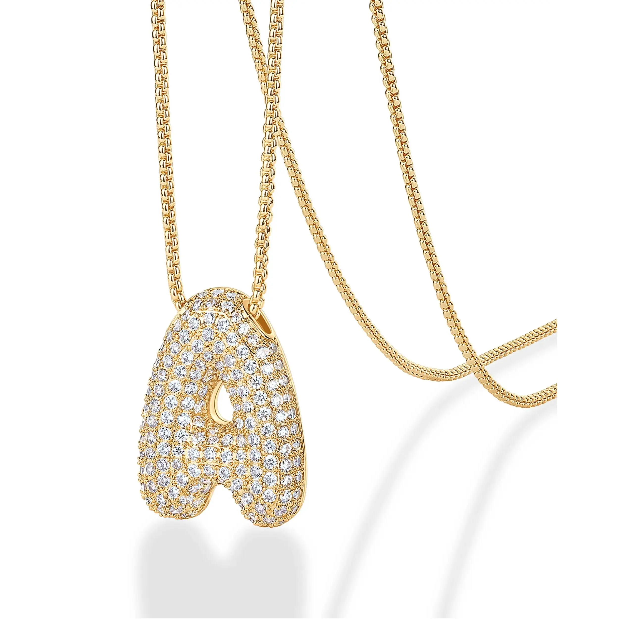 14K Gold Plated Bubble Letter Initial Necklaces for Women - Gold Balloon Necklace Letter - Cubic Zirconia Chunky Initial Pendant Necklaces - Jewelry Gifts