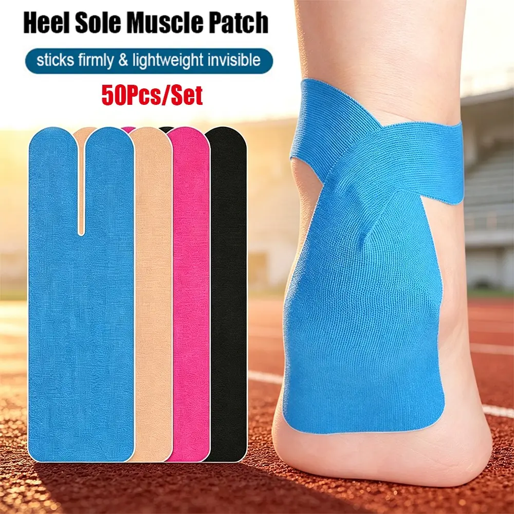50Pcs Heel Ankle Pre-Cut Kinesiology Tape, Stretch Breathable Athletic Muscle Tape, Non-Slip Elastic Bandage for Men Women Foot Arch Stabilization & Outdoor Sports
