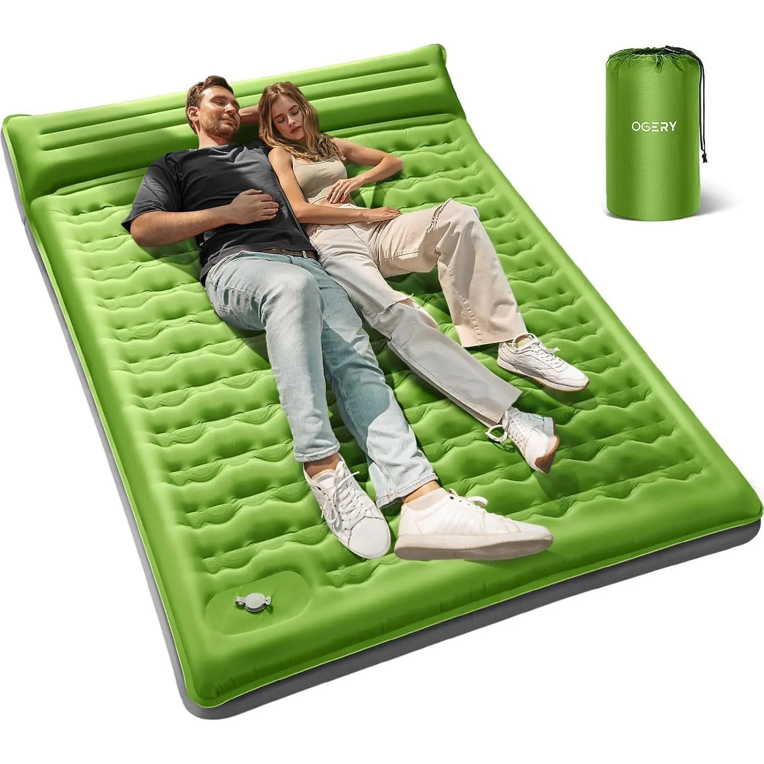 OGERY Double Camping Sleeping Pad, 6" Extra-Thick Reinforced - Built-in Ft Pump, Included Pillows, Ultralight Inflatable Mattress for Backpacking, Hiking