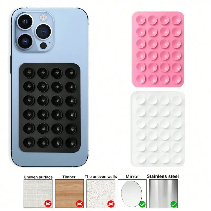 3pcs Solid Color Phone Suction Cup Back Sticker, Silicone Anti-Slip Suction Pad