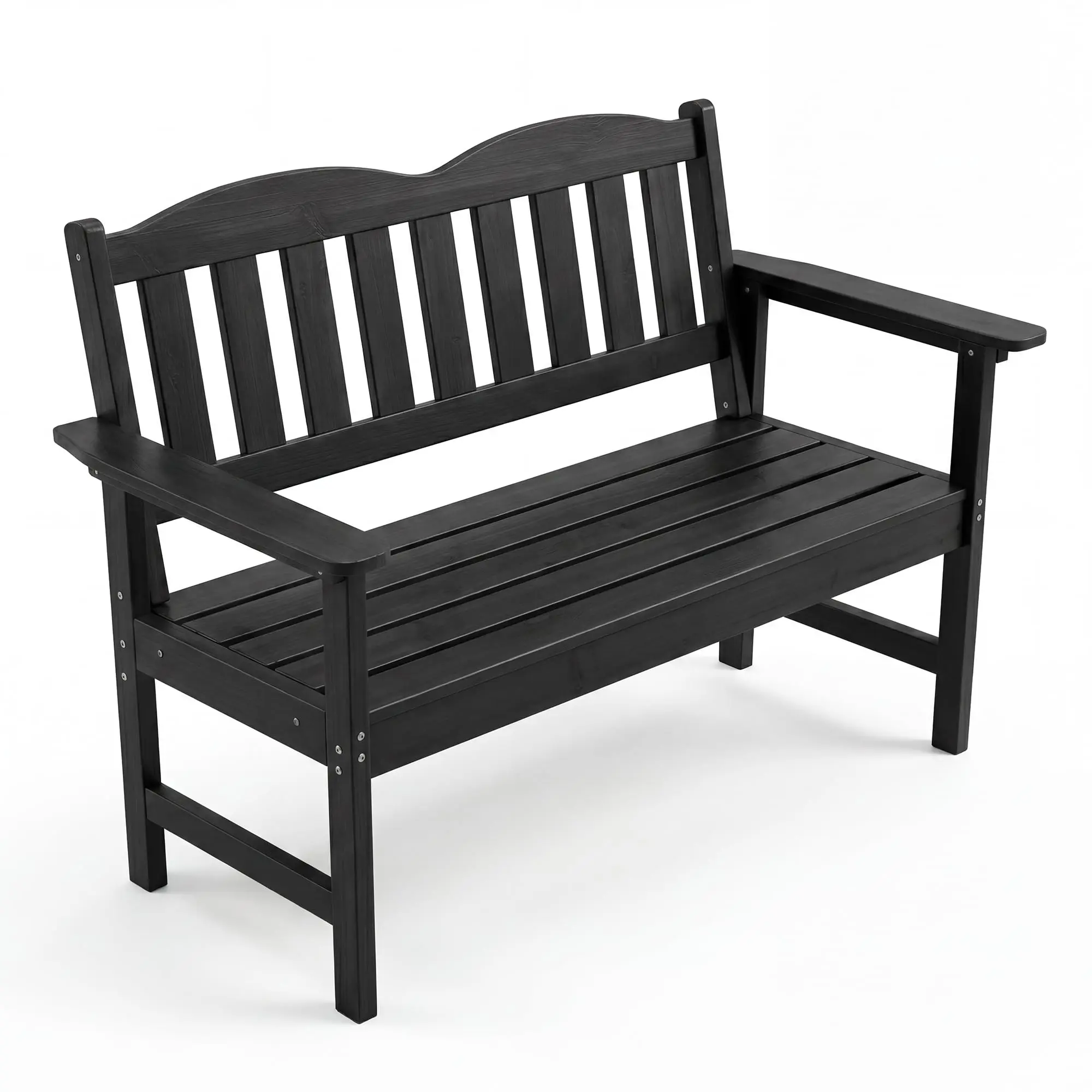 Classic 2-Person Outdoor Wooden Bench - 47in Slatted Seats Patio Loveseat, 800lb Capacity, Wide Arms, Weather-Resistant Heavy-Duty Seating for Porch, Yard