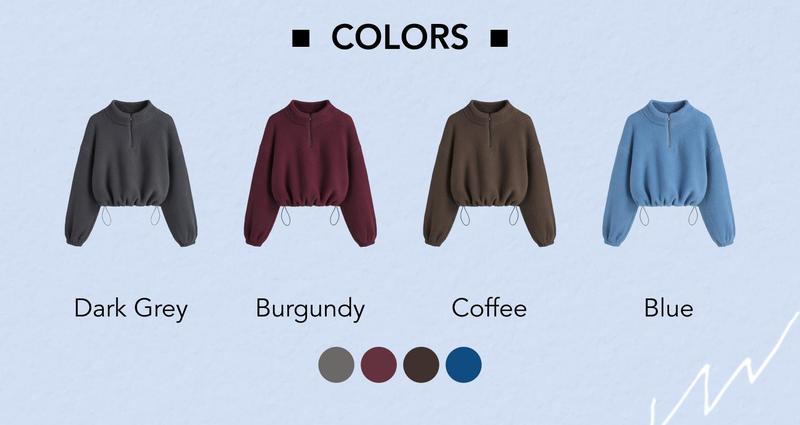 Cider [4 colors, size 0-10] Fleece High Neck Solid Drawstring Zipper Sweatshirt