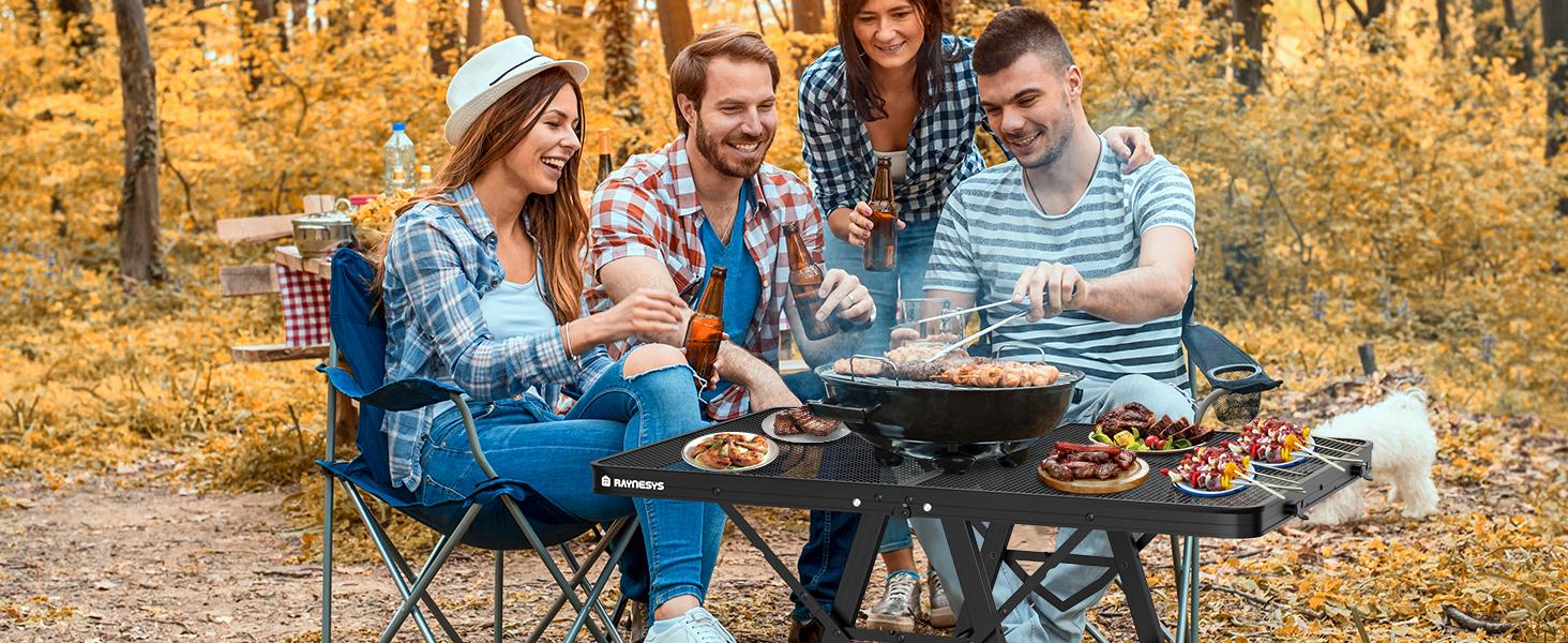 Foldable Grill Table with Mesh Desktop, 200lbs 3Ft Portable Folding Table, Height Adjustable Metal Table for Ourdoor, Camping, Picnic, BBQ and Beach, RV, 35.4" L x 23.6" W Barbecue