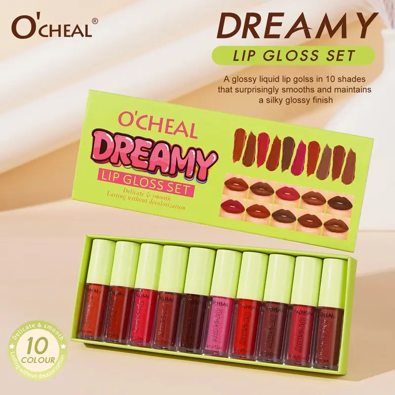 10-Piece Dream Lip Gloss Set, Long-Lasting Non-Fade, Brightening and Enhancing Complexion, 10 Shades Available, Multiple Choices
