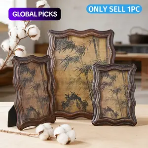 Vintage Walnut Resin Photo Frame, Curved Art Design, Horizontal & Vertical Display, Hallway Bedroom Office Home Wall Decor, 1 Piece #GLOBAL PICKS