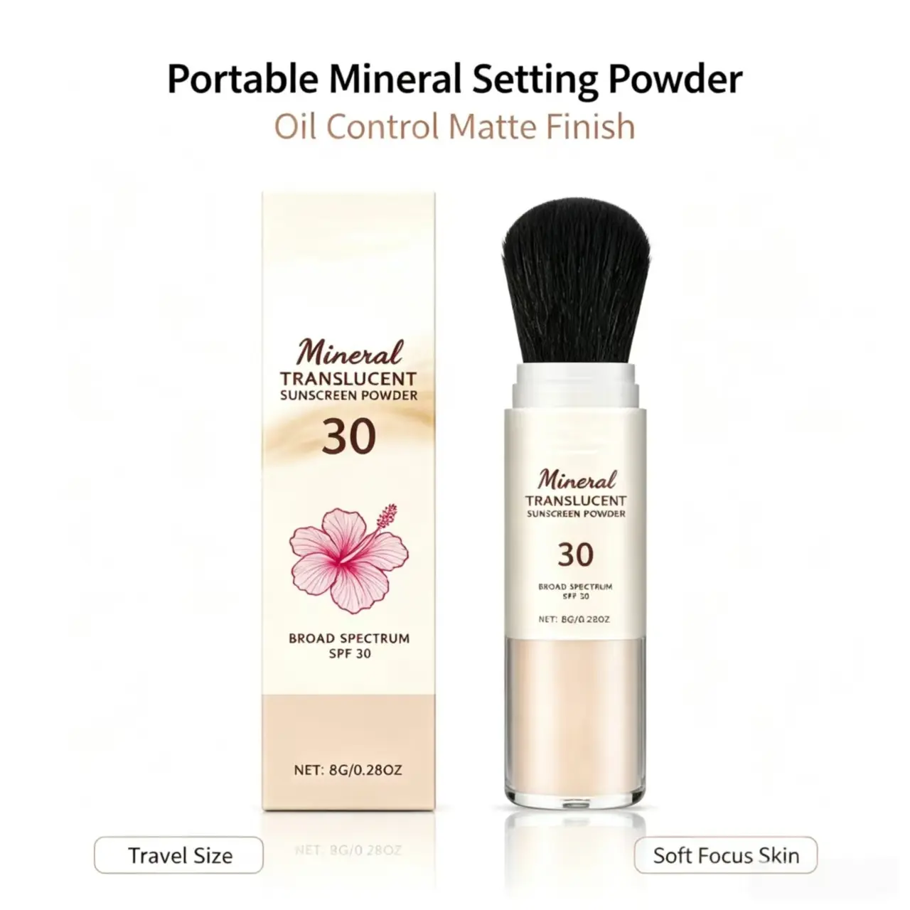 Protective Setting Powder, Outdoor Protection Natural Lightweight Oil Control Makeup Fixer, Rotatable Brush Design Portable Touch-Up Loose Powder