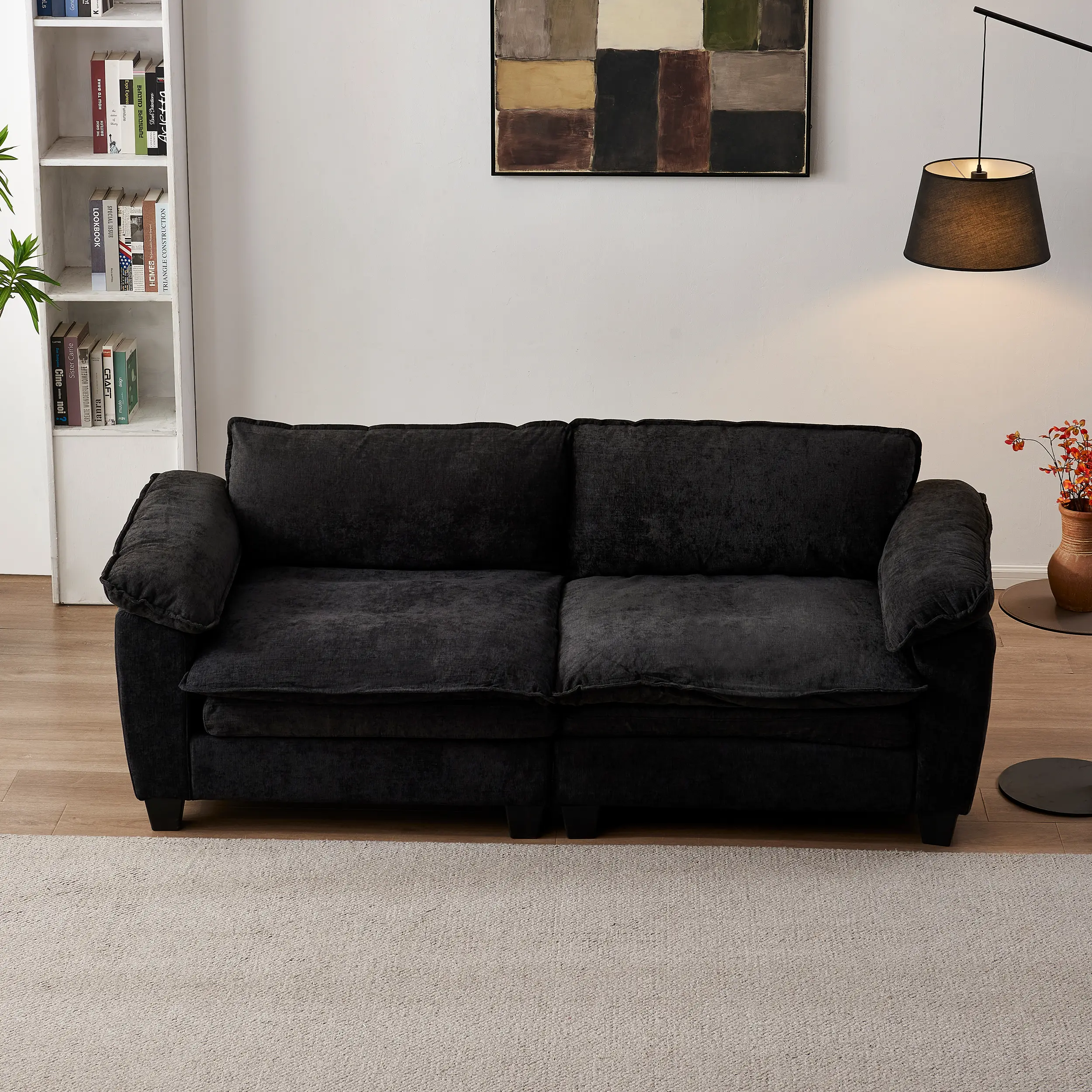 ARCH Big Loveseat Luxury Couch with Soft Chenille Upholstered Sofa for Living Room, Black, 1-Pack, Comfortable Indoor Seating Furniture for Family Room, Apartment, or Office, Living Room Furniture for Apartment, Lounge, Family Room