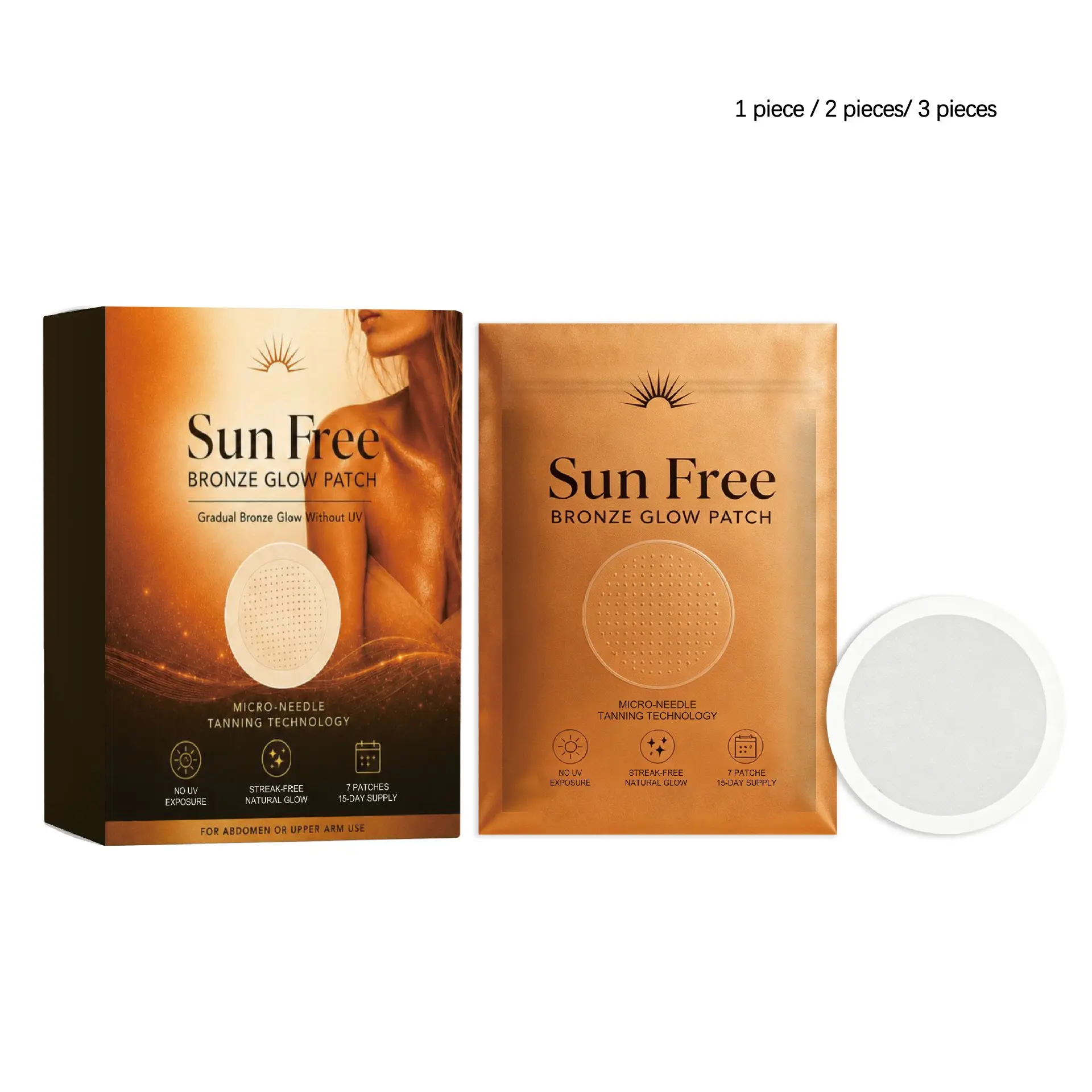Sunless Bronzing Patches (7 Pieces), Moisturizing Skin Care, Natural Tan Glow, Sunless Tanning Glow for Summer Beach, Breathable and Comfortable, Glowing