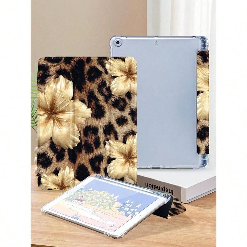 Leopard Print Floral iPad Case, Built-in Pencil Slot Adjustable Stand Auto Sleep/Wake, Lightweight Durable Soft Edge for iPad 10th/11th Gen/A16/Air 13/11-inch/Pro 11-inch/2025 & Galaxy Tab S9 FE+ 12.4-inch, Unisex Back-to-School Valentine’s Day Gift