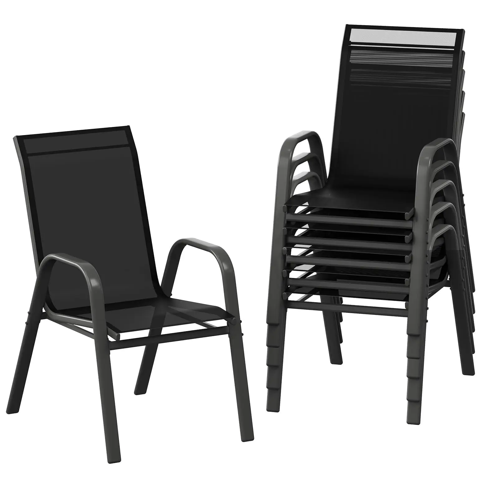 Garvee Patio Chairs, Outdoor Stackable Dining Chairs Set of 6 All Weather Lightweight Textilene Outdoor Chair Sets with Armrests, 140 Kg Capacityfor Backyard, Pool Deck, Garden, Black