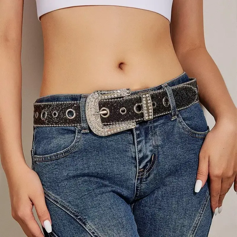 European Style Fashion Rhinestone Waist Belt, Women's Wind Denim Jeans Belt, Casual Waist Belt, Versatile Waist Accessory, Decorative Belt, Perfect for Young Women