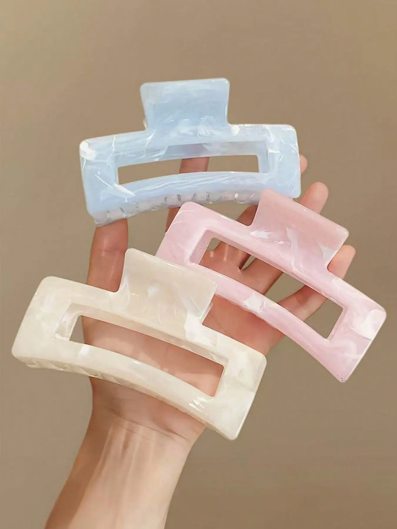 3pcs/Set 4.33 Inch/11cm Large Size Pink, White, Blue Ombre Square Hair Clips, Elegant, Minimalist, Versatile Summer, Fashion Hair Accessories, Hair Style Accessory Suitable For Daily, Casual, Party, Work, Vacation