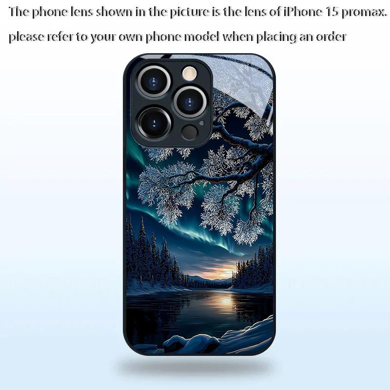 Phone case: Northern Lights Snowscape Night HD Glass Phone Case, Compatible with iphone17 17Air 16 Pro 15 Promax 14 Plus 13 12 11