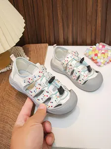 Colorful Polka Dot Baby Sandals, Adjustable Drawstring, Breathable Mesh, Non-Slip Rubber Sole, Protective Toe, Ideal for Spring Summer
