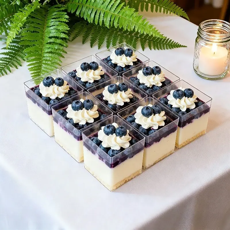 Mini square ice cream bowl, dessert bowl, jelly pudding mold, tiramisu cup, fruit mousse cup. Suitable for various parties and festivals such as weddings, birthdays, Christmas, picnics, baking, etc. The top choice for both household and commercial use.