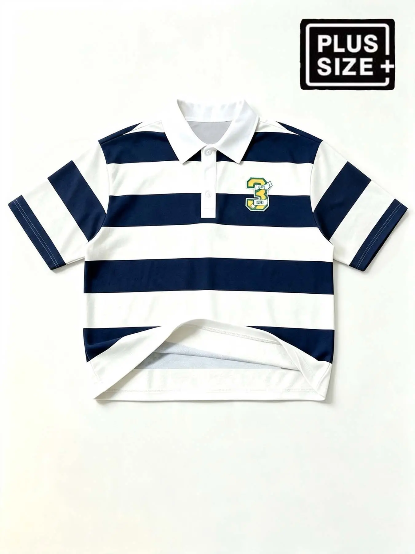 Big And Tall Men Short Sleeve Polo Shirt Plus Size Navy White Wide Rugby Stripe Number 3 Embroidery Contrast White Turn Down Collar Oversized Vintage Preppy American Streetwear Casual Daily Summer Top