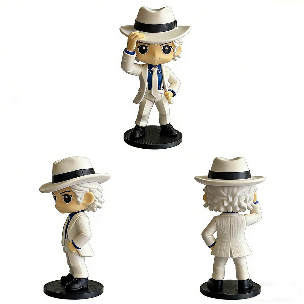 MJ Moonwalk Figurine Desktop Ornament - Collectible Figure with Hat and Suit