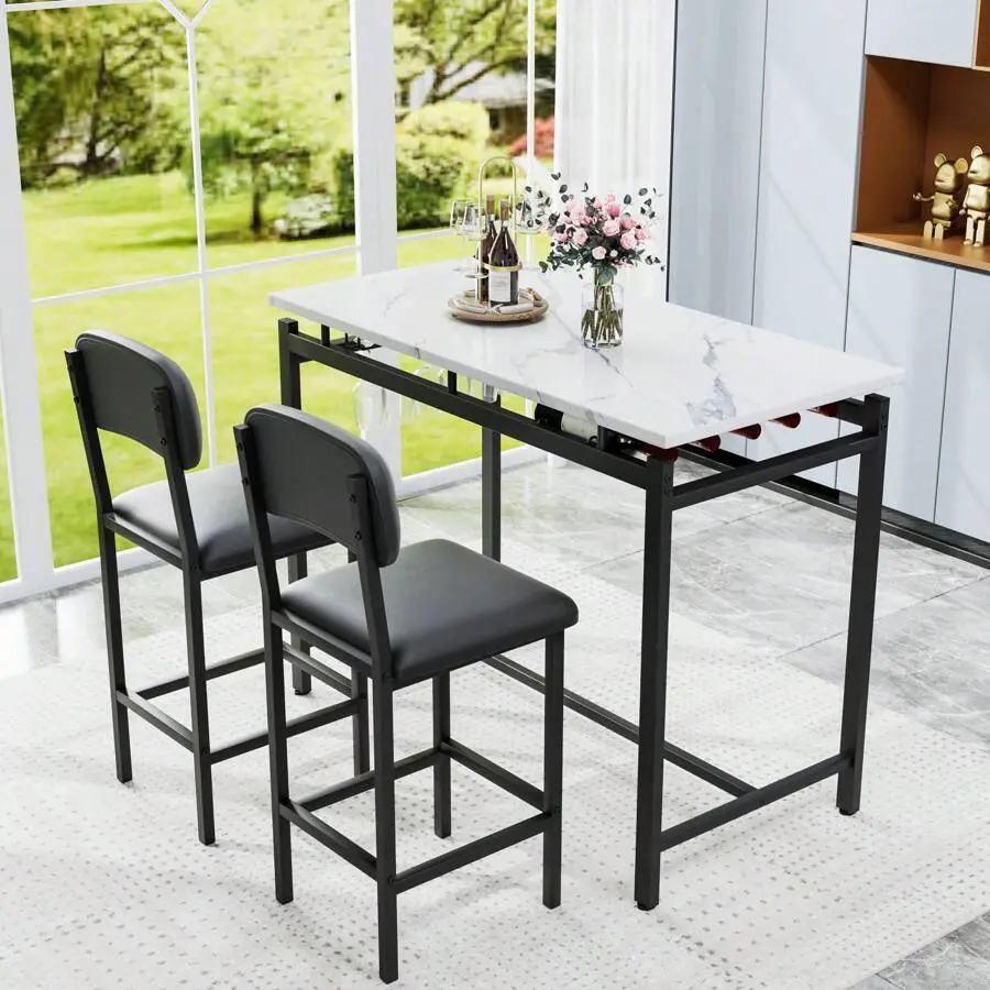Table Set, Dining Table And Chairs 2, 3 Piece Dining Room Table Set With 2 Upholstered Chairs, Bar Dining Table Set Small Spaces, Apartment, Breakfast, Pub
