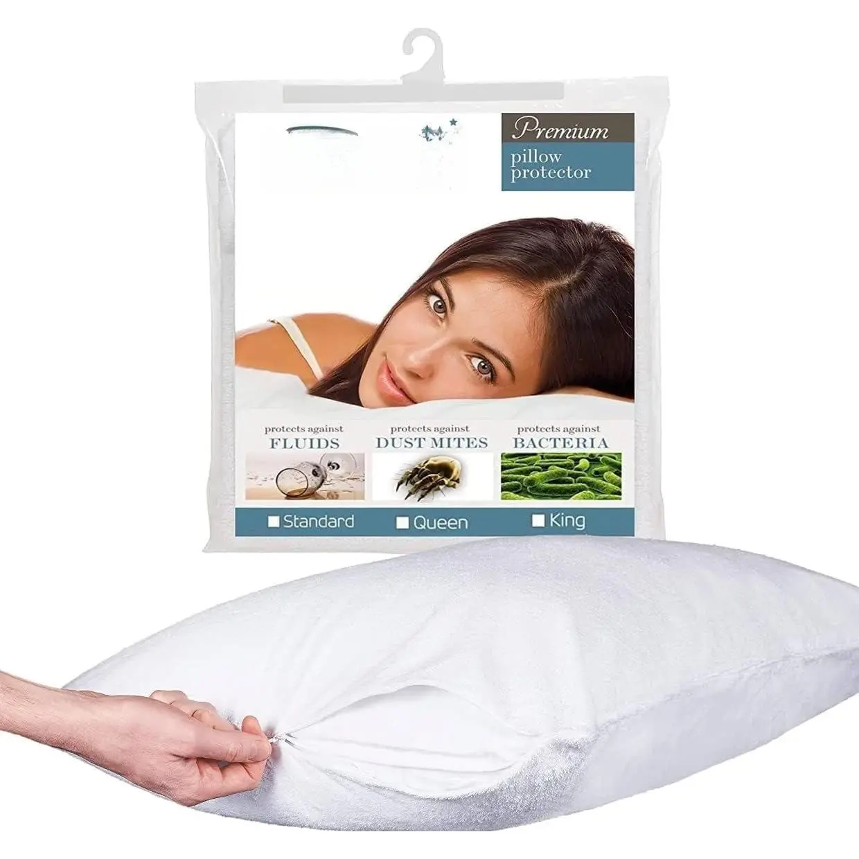 Pillow Protector - Pack of 1 - Standard Size  Pillow Cover - Zippered Pillow Encasement for College Dorm Room,   -  Terry, , Breathable (1, )