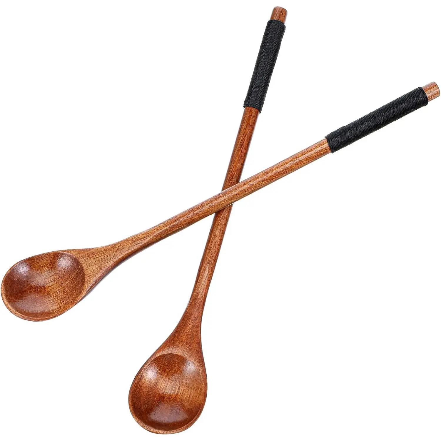 2 count Long Wooden Spoons for Eating, Nanmu Wooden Honey  Coffee Spoons Round  Teaspoon Spoon for Cooking Mixing Stirring Eating Soup Cooking Spoon