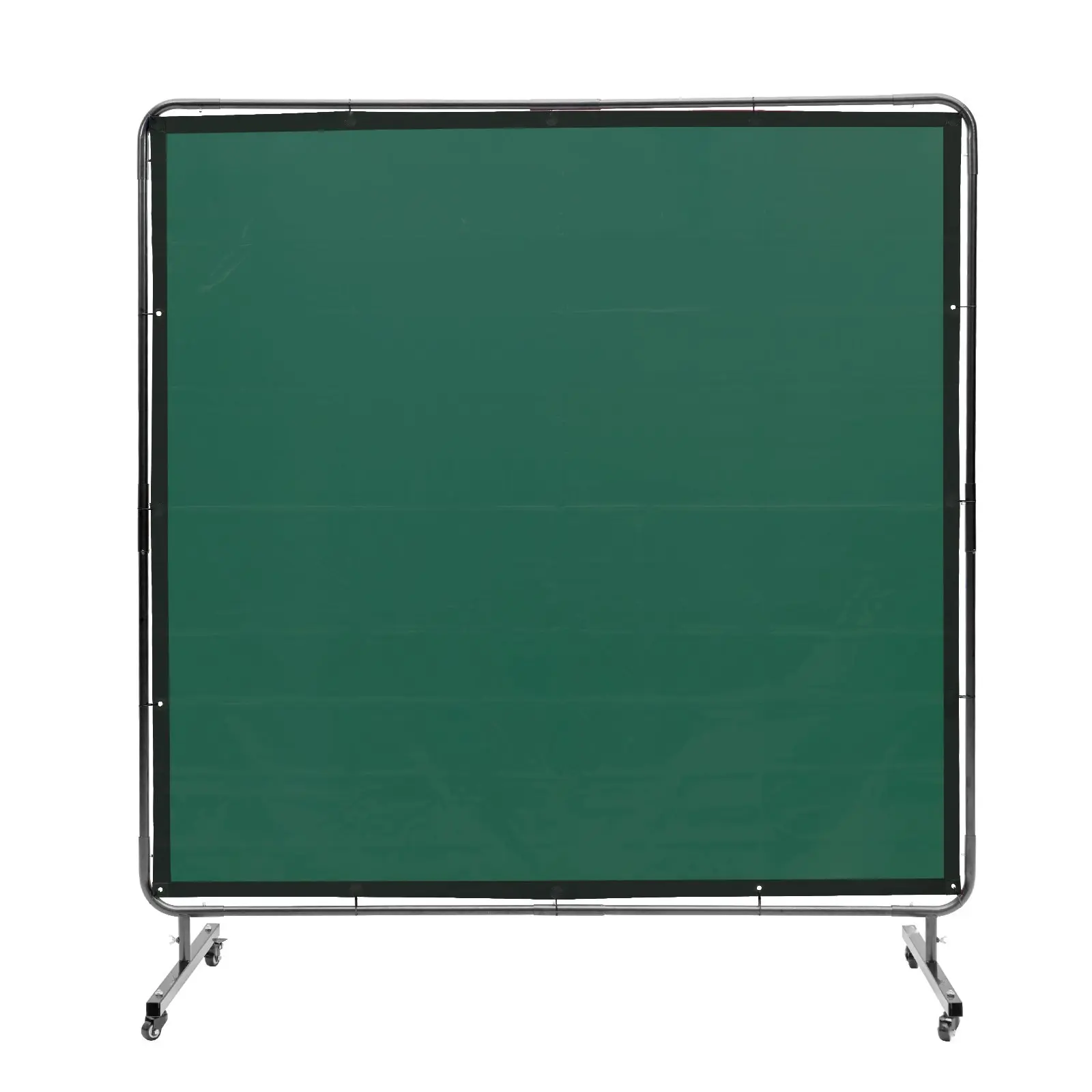 Welding Screen With Frame And Flame-Resistant Vinyl Curtain, 6' x 6' Welding Protection Screen On Four Swivel Wheels With Two Lockable Casters, Moveable, Durable, And Professional For Workshop And Industrial Use, Green