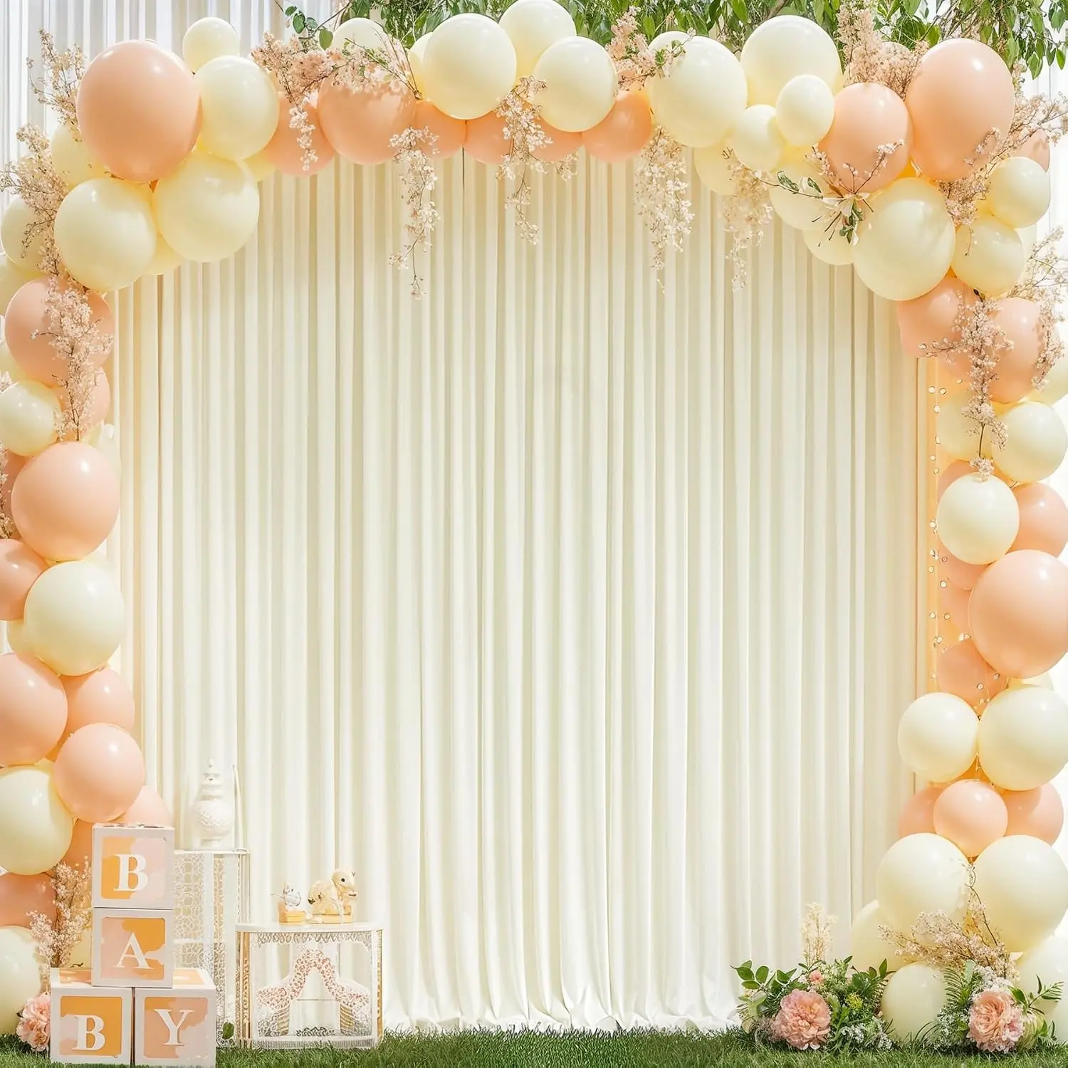 8x10FT Ivory Backdrop Curtains for Wedding Parties, Wrinkle Free Photography Backdrop Drapes for Wedding Baby Shower Birthday Parties Stage Background Stand Decorations 4x10ft,2 Panels