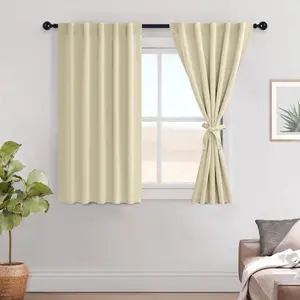 Room Darkening Curtains 54 inches Long, Light Blocking Thermal Rod & Back Tab Drapes Sewn with Tiebacks for Nursery Bedroom Dining Living Room, 42" Wide, Light Beige, 2 PC