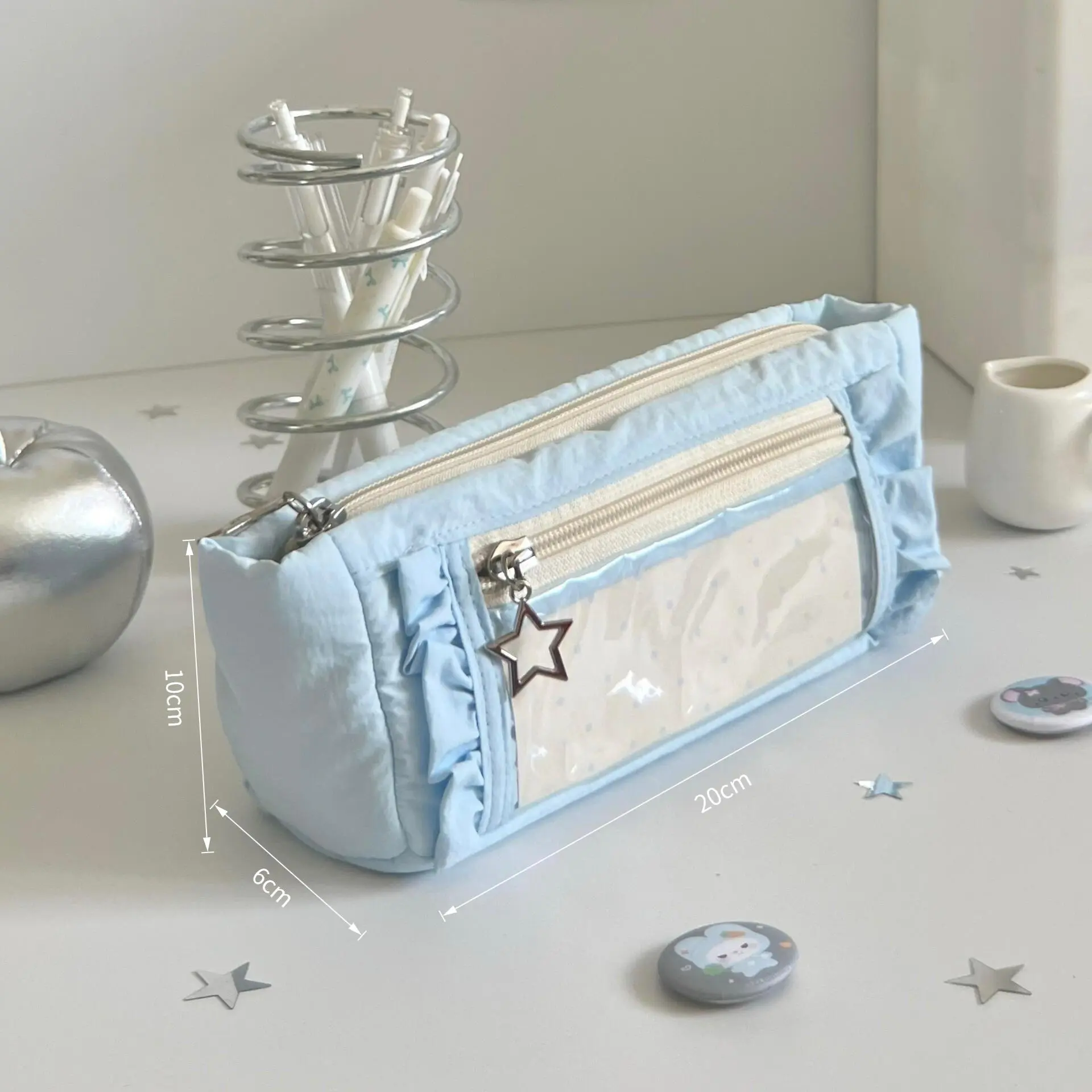 2026 Minimalist Cute Lace Trim Window View Canvas Pencil Case - Large Capacity Clear Window Zipper Pouch, Multi-Purpose Portable Storage Bag for Teen Girls (Back to School, Office Use),cosplay,accessory,,shoe,charm,,Boho,Touchscreen,Winter,Acc,soft,plush,