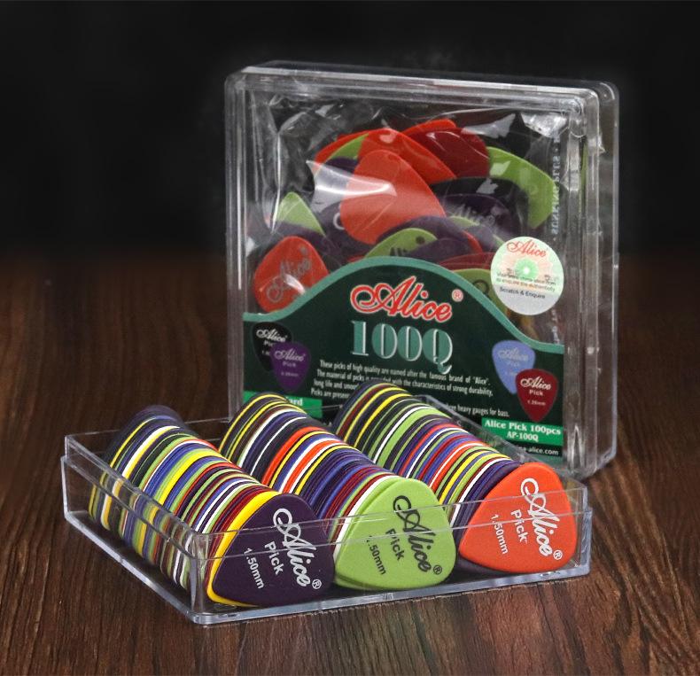 100-piece guitar picks, with storage box, mixed pack, in various colors, 6 different thicknesses, suitable for bass, electric guitar, acoustic guitar, metal guitar, ukulele