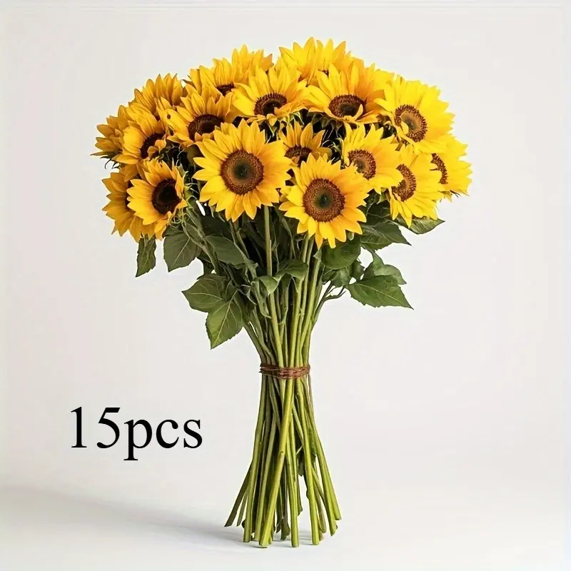 15-Stem 45cm Artificial Autumn Sunflower Bouquet – Yellow Faux Decorative Flowers, Ideal for Weddings, Home, Outdoor & Table Decor; Wonderful Table Centerpieces for Autumn, Christmas, Thanksgiving and Halloween