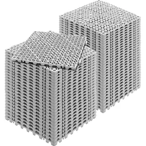 Interlocking Drainage Tile Set, 55 Pieces, Grey, 12 x 12 x 0.6 Inch PVC Floor Tiles with Non-Slip Drainage Holes for Restroom, Bathroom, Kitchen, Pool, Wet Areas, Easy Snap Installation