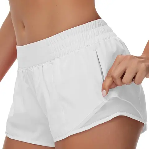 Women's Solid Drawstring Waist Gym Shorts, Athletic Wear Shorts, Workout Clothes Women, Breathable Quick Drying Zipper Pocket Sports Shorts for Cycling and Running, Ladies Sportswear for All Seasons