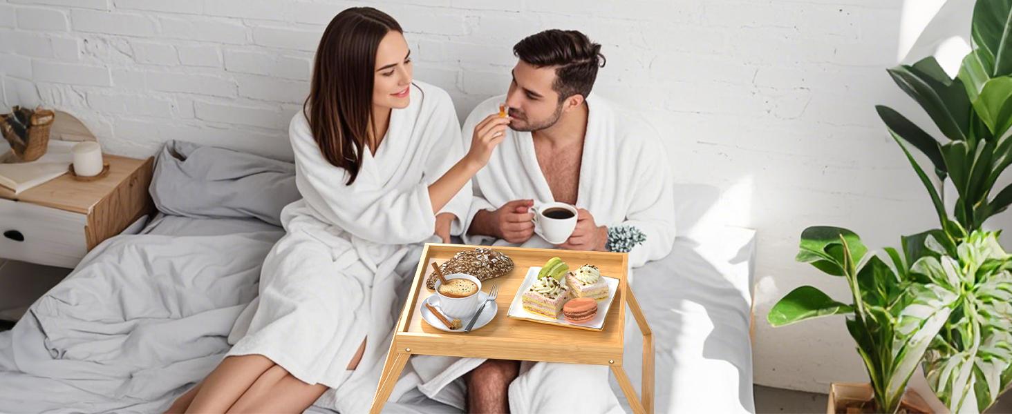 Bamboo Bed Tray Table with Foldable Legs, Breakfast in Bed Tray for Eating, Kitchen Serving Trays, Folding Table for Sofa, Beds, Eating, Working, Used As Laptop Desk Snack Trays, Brown