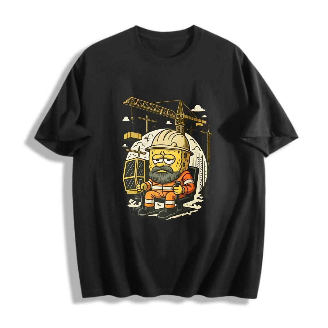 Cartoon Construction Worker With Cheese Head Men's T-Shirt Fun And Humorous Design For Casual Wear Perfect For Summer And Spring Great Gift For Friends And Family Who Love Comedy And Unique Art
