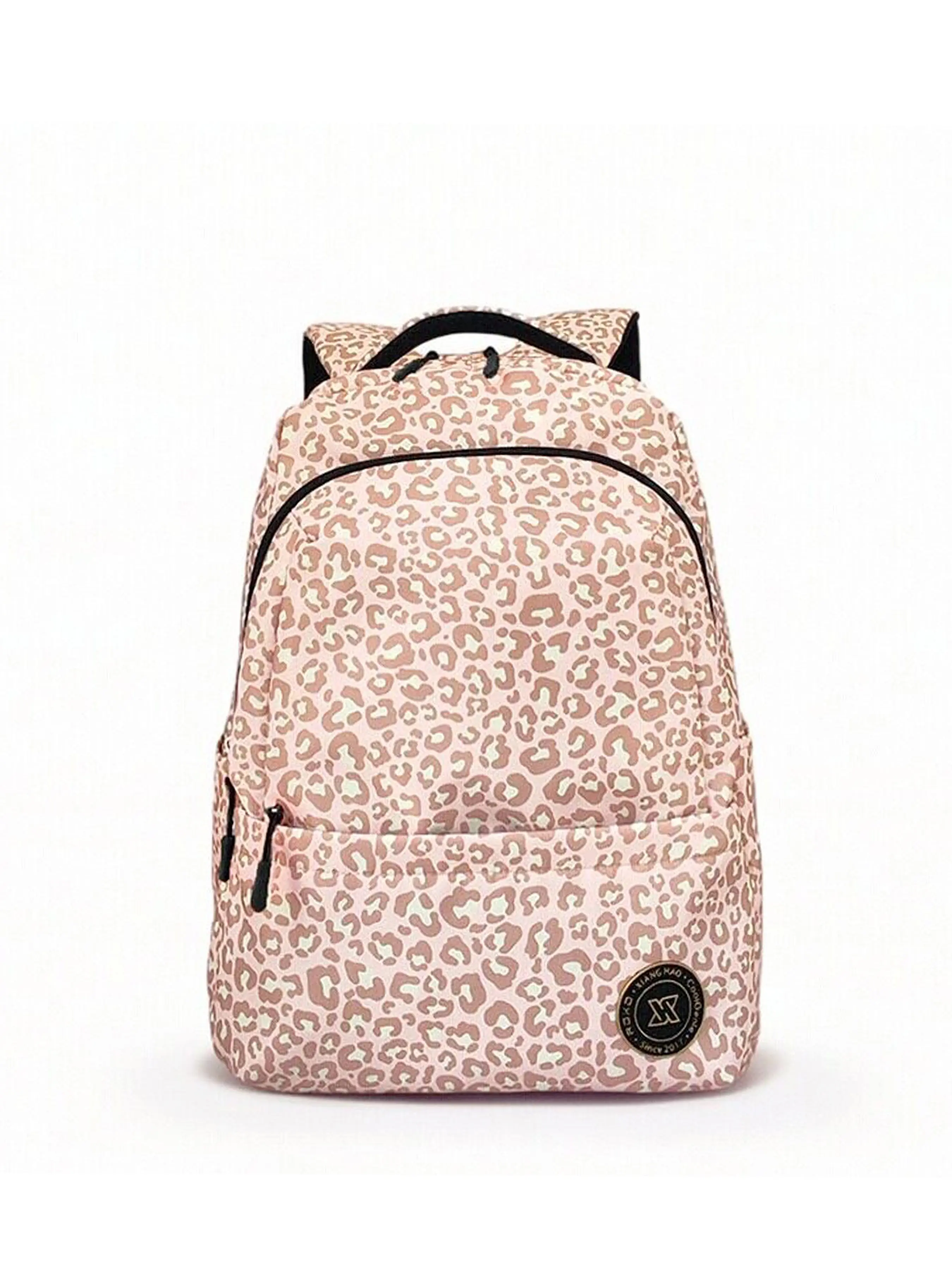 Pink Leopard Print Backpack, Large Capacity Waterproof Casual Rucksack, Lightweight Daily Commute Laptop School Travel Backpack For Women Girls, Casual Printed Backpack