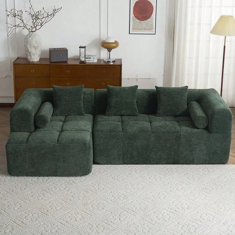 101.2" Modular Sectional Sofa With 3 Pillows, Modern Full-Compressed Modular Couch With 2 Bolsters, Free-Combined Boneless Sofa With Deep Seating, 2-Piece Deep Seating Couch With-Density Foam Living Room
