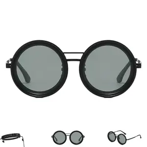 9-Stop Adjustable ND2-ND400 Polarized Sunglasses, Manual Rotatable Variable Light Reduction Lens Shades, Retro Round Frame Outdoor Photo Filter Glasses with Matching Protective Storage Case