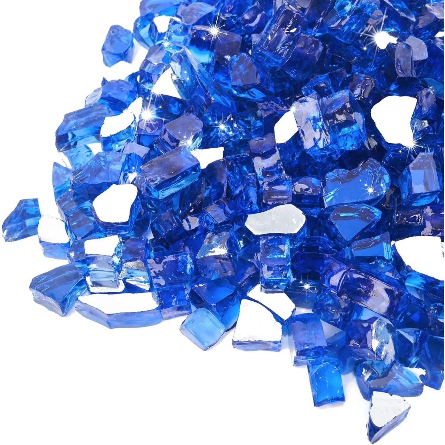 10 lbs Fire Glass for Propane Fire Pit, 1/2-Inch Reflective Fireplace Glass Rocks for Fire Pit Table, Cobalt Blue